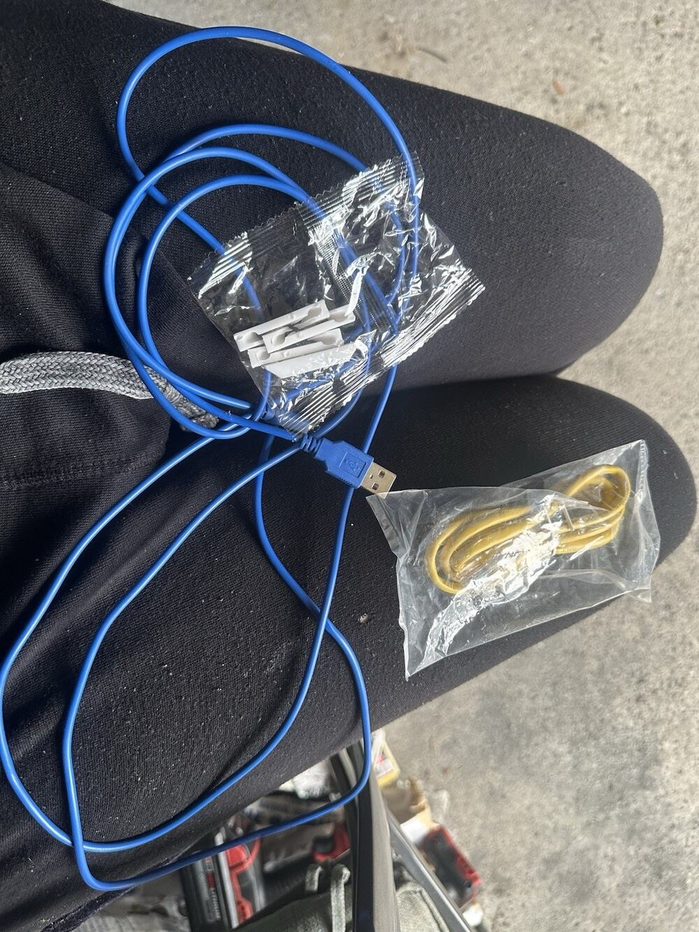 Blue USB Type A Male Cable & Yellow RJ45 Male Ethernet Cable Set